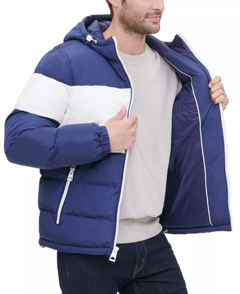 Men's Colorblock Hooded Puffer Jacket - Navy - 5