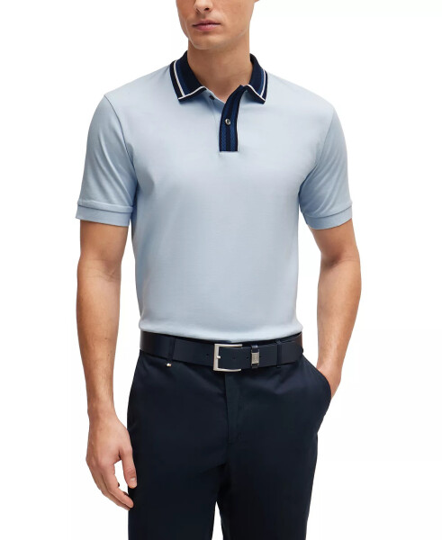 Men's Contrast Striped Slim-Fit Polo Shirt Light, Pastel Blue - 1