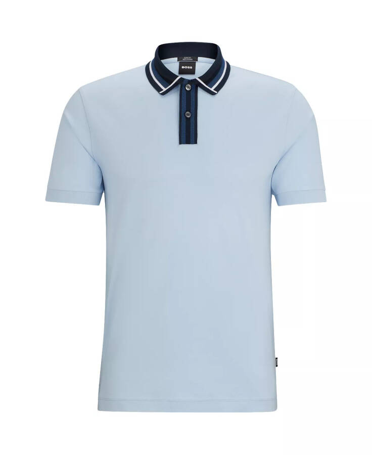 Men's Contrast Striped Slim-Fit Polo Shirt Light, Pastel Blue - 3