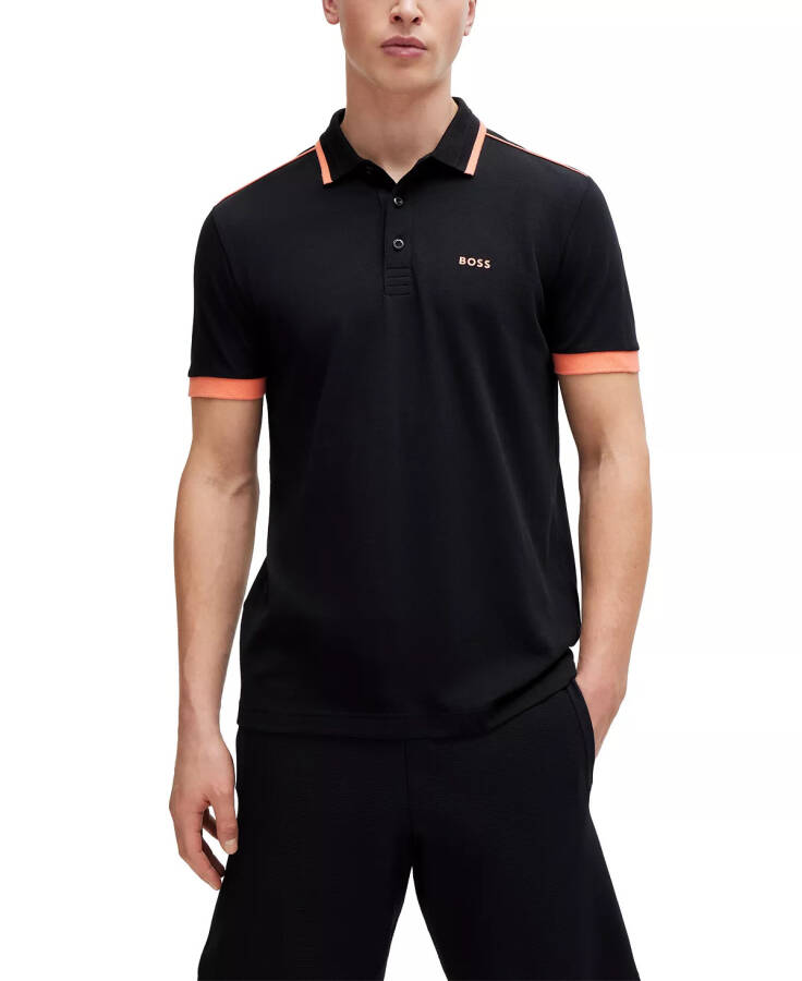 Men's Contrast Stripes Polo Shirt Black - 1