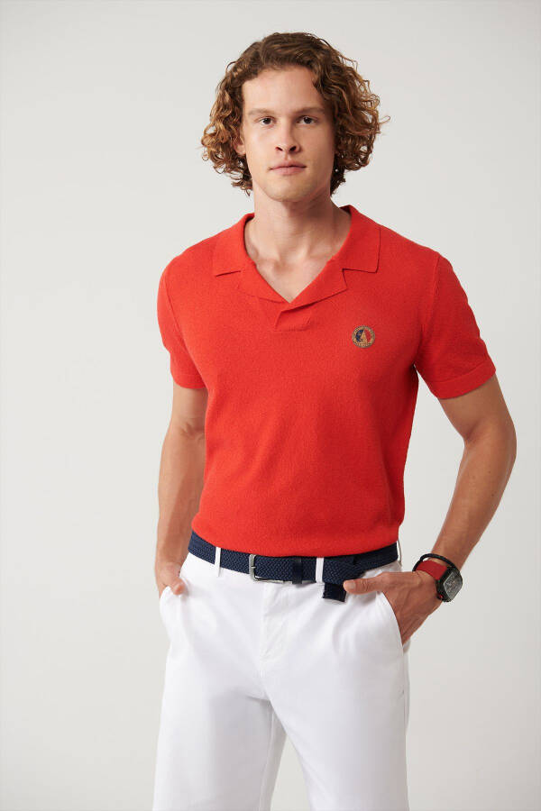 Men's Coral Knit T-shirt Apaj Collar Textured Regular Fit A41y5066 - 7