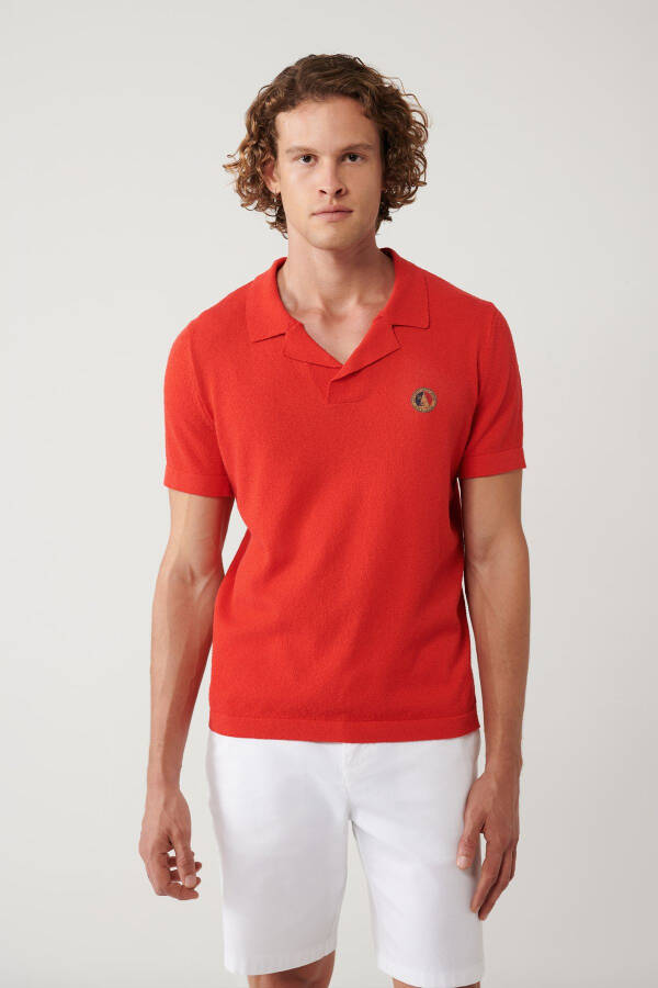 Men's Coral Knit T-shirt Apaj Collar Textured Regular Fit A41y5066 - 9