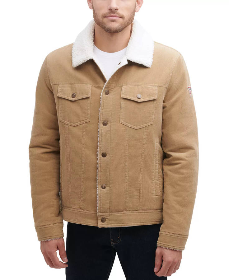 Men's Corduroy Bomber Jacket with Sherpa Collar Stone - 1