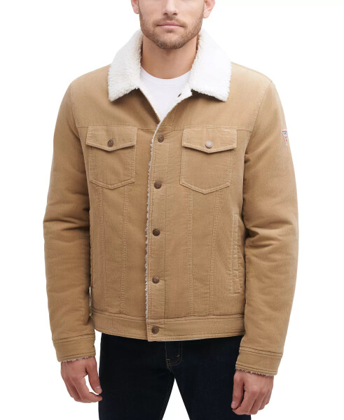 Men's Corduroy Bomber Jacket with Sherpa Collar Stone - 1