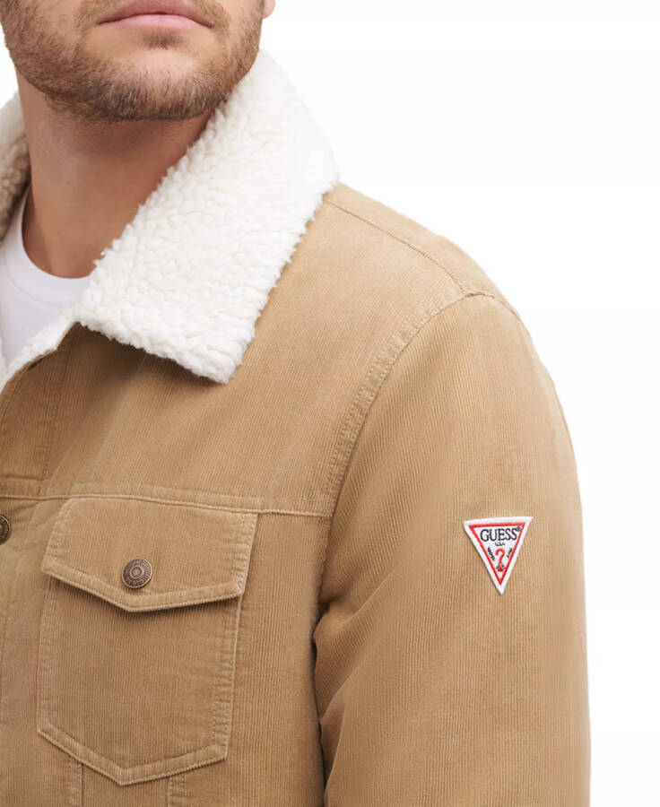 Men's Corduroy Bomber Jacket with Sherpa Collar Stone - 4