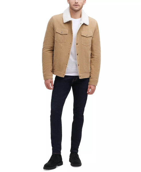 Men's Corduroy Bomber Jacket with Sherpa Collar Stone - 5