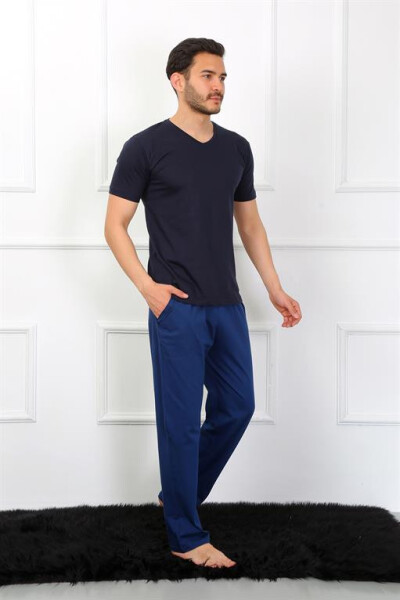 Men's Cotton 3-Piece Navy V-Neck Pajama Set 6822 - 1