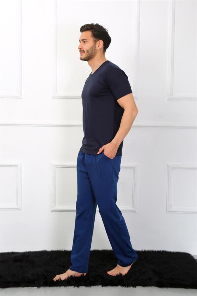 Men's Cotton 3-Piece Navy V-Neck Pajama Set 6822 - 2