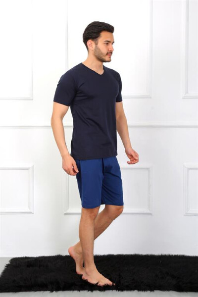 Men's Cotton 3-Piece Navy V-Neck Pajama Set 6822 - 3