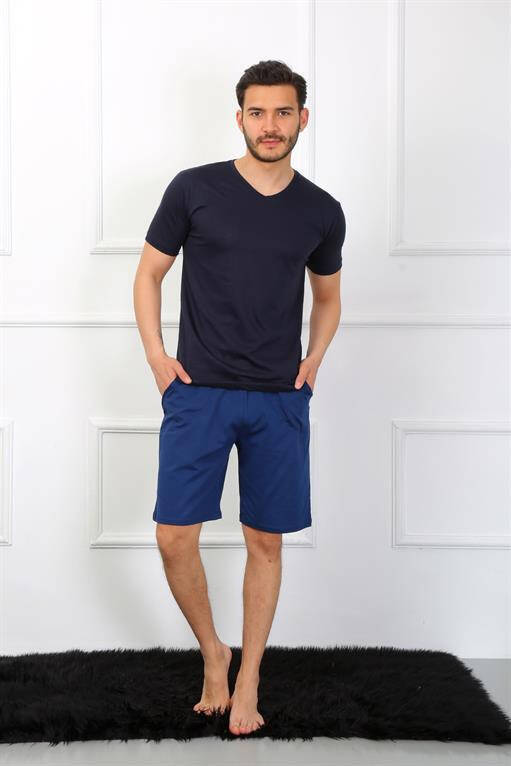 Men's Cotton 3-Piece Navy V-Neck Pajama Set 6822 - 7