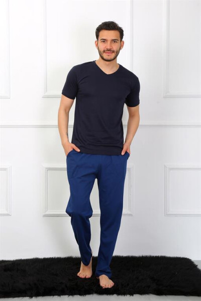 Men's Cotton 3-Piece Navy V-Neck Pajama Set 6822 - 9