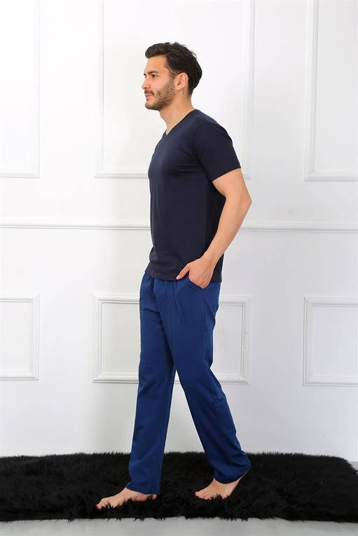 Men's Cotton 3-Piece Navy V-Neck Pajama Set 6822 - 12