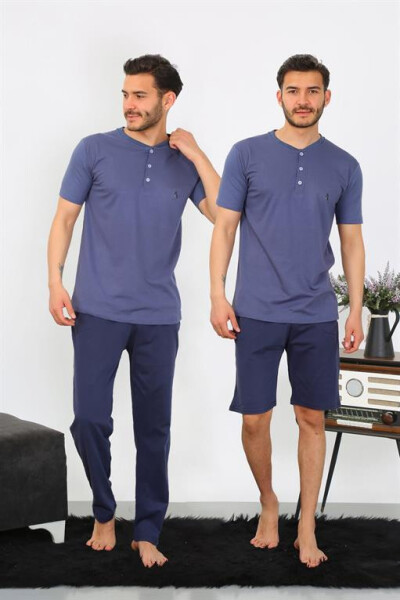 Men's Cotton 3-Piece Pajama Set Indigo 6824 - 1