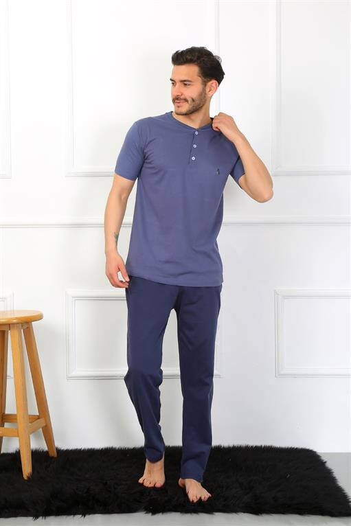 Men's Cotton 3-Piece Pajama Set Indigo 6824 - 4