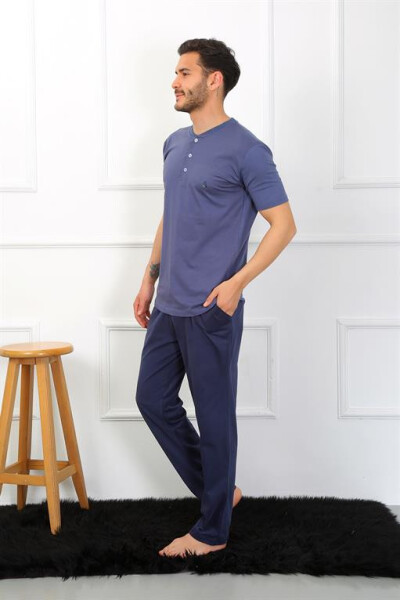 Men's Cotton 3-Piece Pajama Set Indigo 6824 - 5