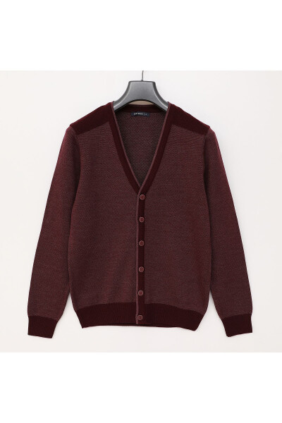 Men's Cotton Button-Up Burgundy Knit Cardigan 180567 - 1