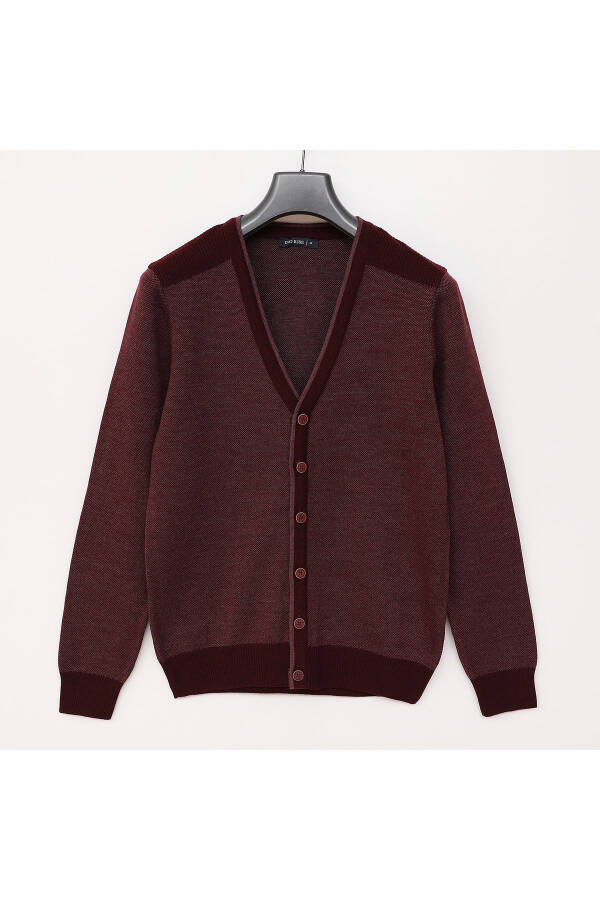 Men's Cotton Button-Up Burgundy Knit Cardigan 180567 - 1