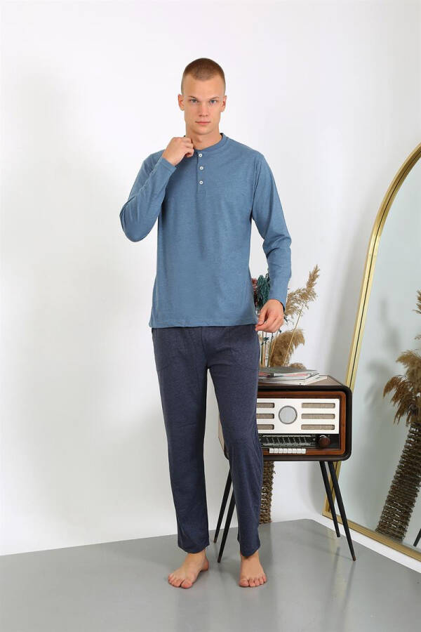 Men's cotton long sleeve pajama set - 7