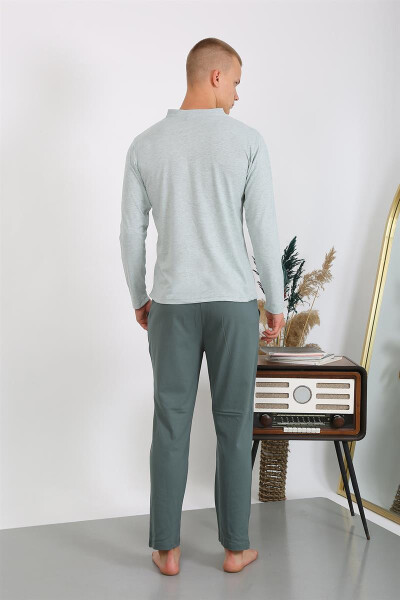 Men's Cotton Long Sleeve Pajama Set 6860 Aqua Green - 10