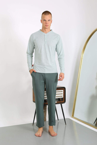 Men's Cotton Long Sleeve Pajama Set (6860) Aqua Green - 2