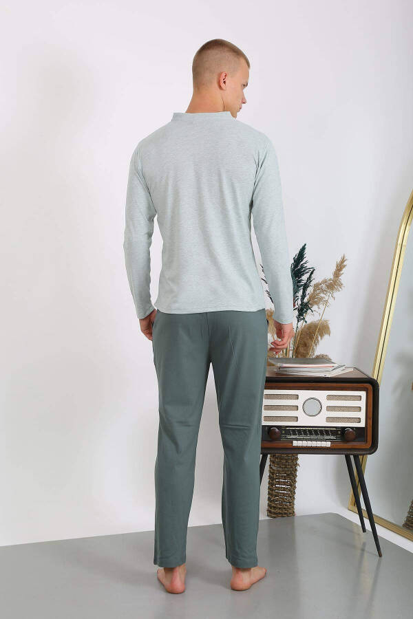 Men's Cotton Long Sleeve Pajama Set (6860) Aqua Green - 3