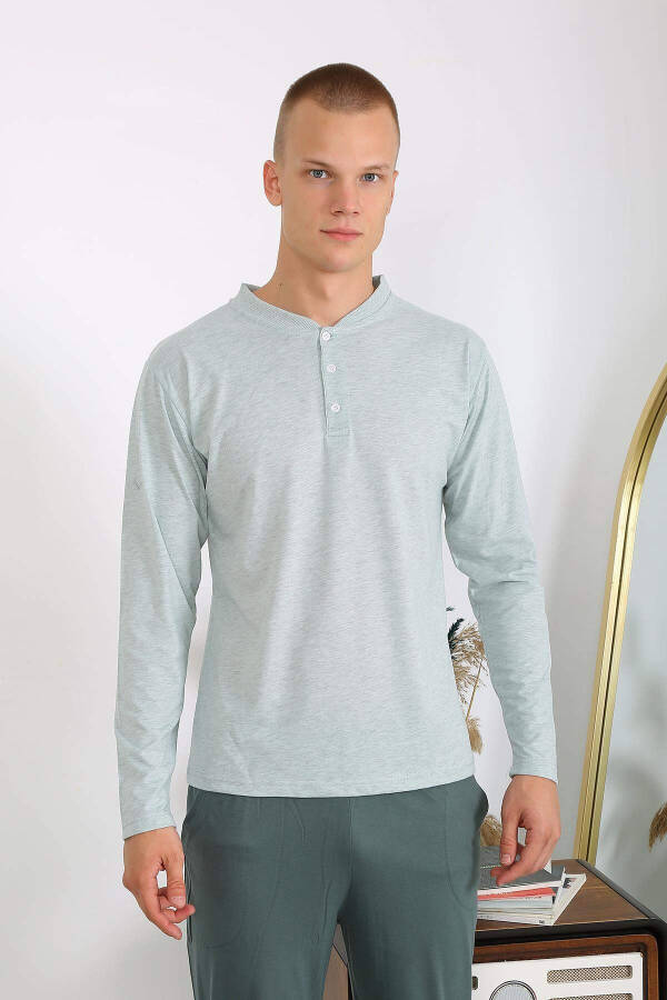 Men's Cotton Long Sleeve Pajama Set (6860) Aqua Green - 4