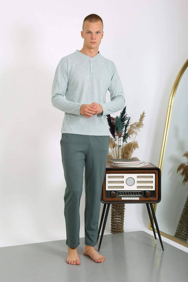 Men's Cotton Long Sleeve Pajama Set (6860) Aqua Green - 6