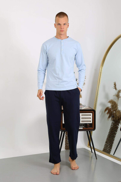 Men's Cotton Long Sleeve Pajama Set 6860 Ice Blue - 1