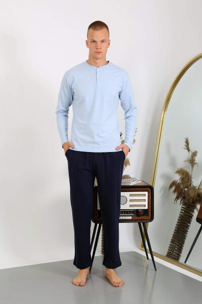 Men's Cotton Long Sleeve Pajama Set 6860 Ice Blue - 3