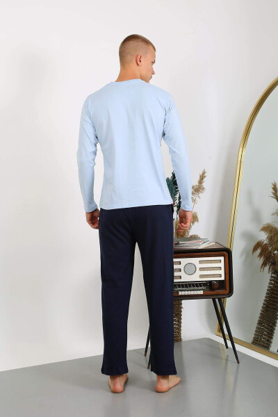 Men's Cotton Long Sleeve Pajama Set 6860 Ice Blue - 5