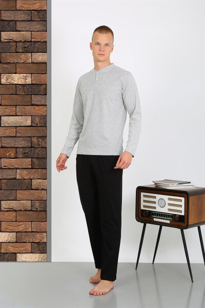 Men's Cotton Long Sleeve Pajama Set (Gray) - 8