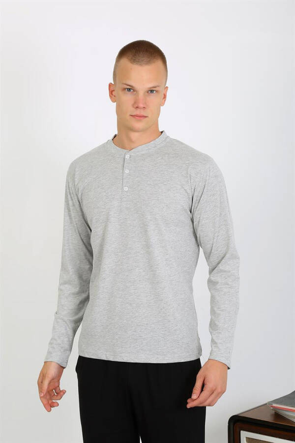 Men's Cotton Long Sleeve Pajama Set (Gray) - 11