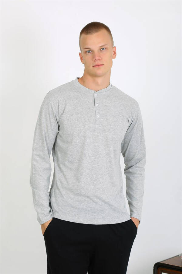 Men's Cotton Long Sleeve Pajama Set (Gray) - 12