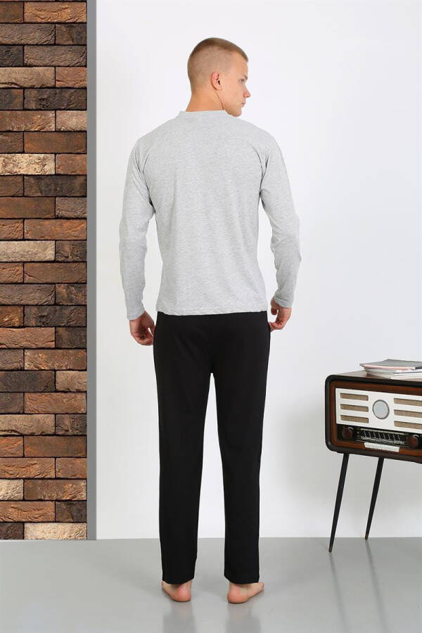 Men's Cotton Long Sleeve Pajama Set (Gray) - 13