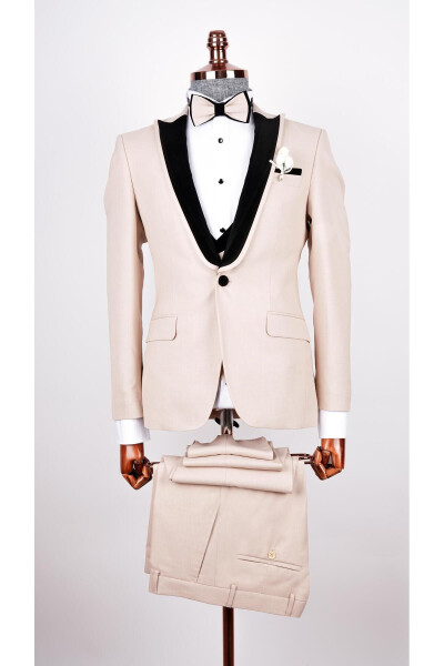 Men's Cream Shawl Collar Wedding Suit Tuxedo - 6