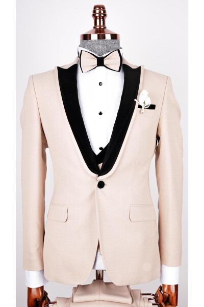 Men's Cream Shawl Collar Wedding Suit Tuxedo - 7