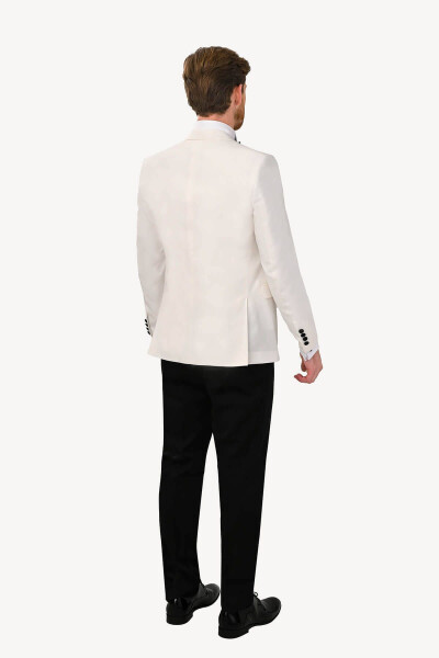 Men's Cream Waistcoat Swallow Collar Slim Fit Tuxedo - 5