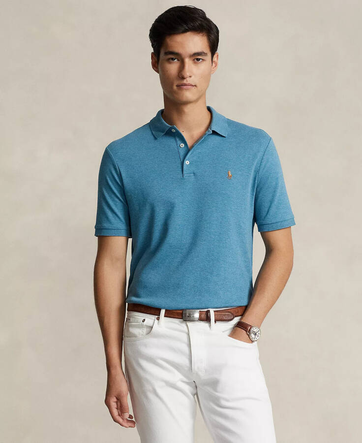 Men's Custom Slim Fit Soft Cotton Polo Shirt Marine Heather - 1