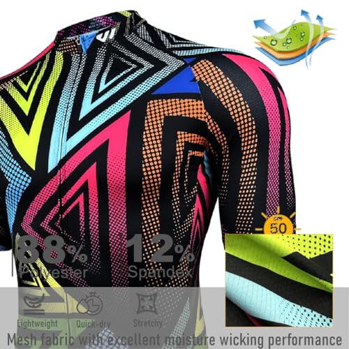 Men's Cycling Jerseys Short Sleeve Bike Biking Shirts Full Zip with Pockets Road Bicycle Clothing Black S - 3