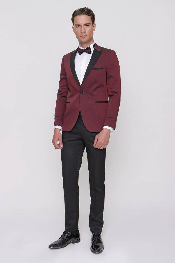 Men's Dark Burgundy Tayga Bow Tie Belt Ceremony Groom Suit - 9