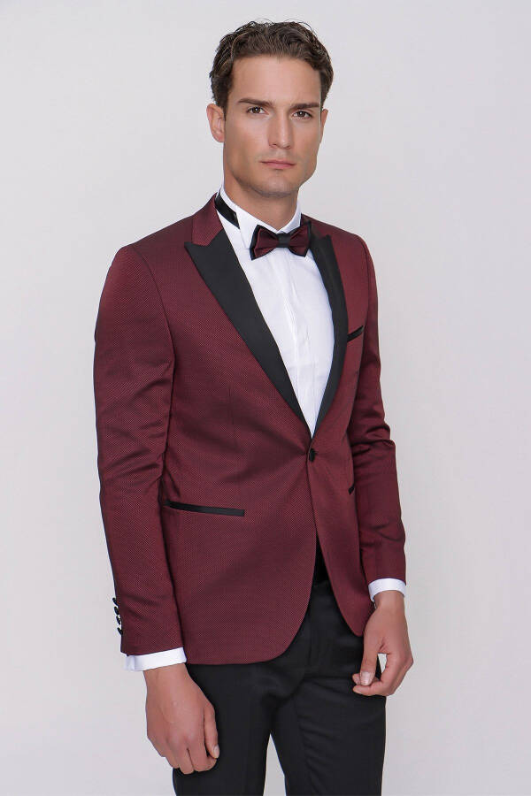 Men's Dark Burgundy Tayga Bow Tie Belt Ceremony Groom Suit - 11