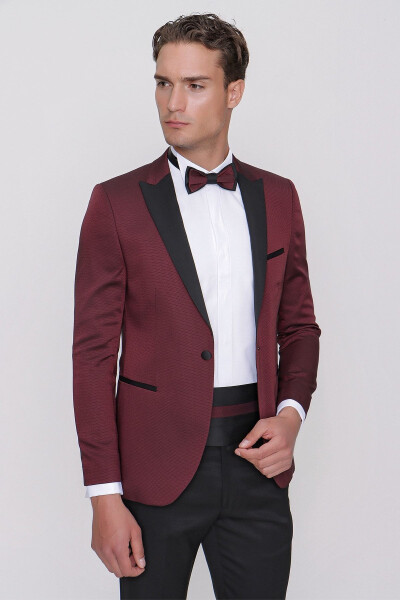 Men's Dark Burgundy Tayga Bow Tie Belt Ceremony Groom Suit - 13