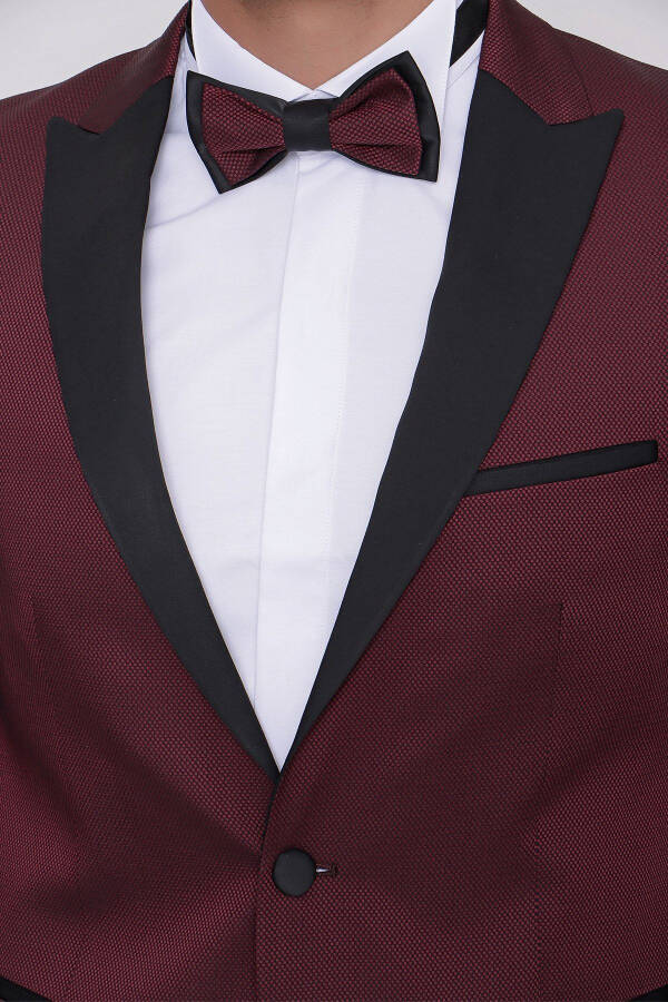 Men's Dark Burgundy Tayga Bow Tie Belt Ceremony Groom Suit - 14