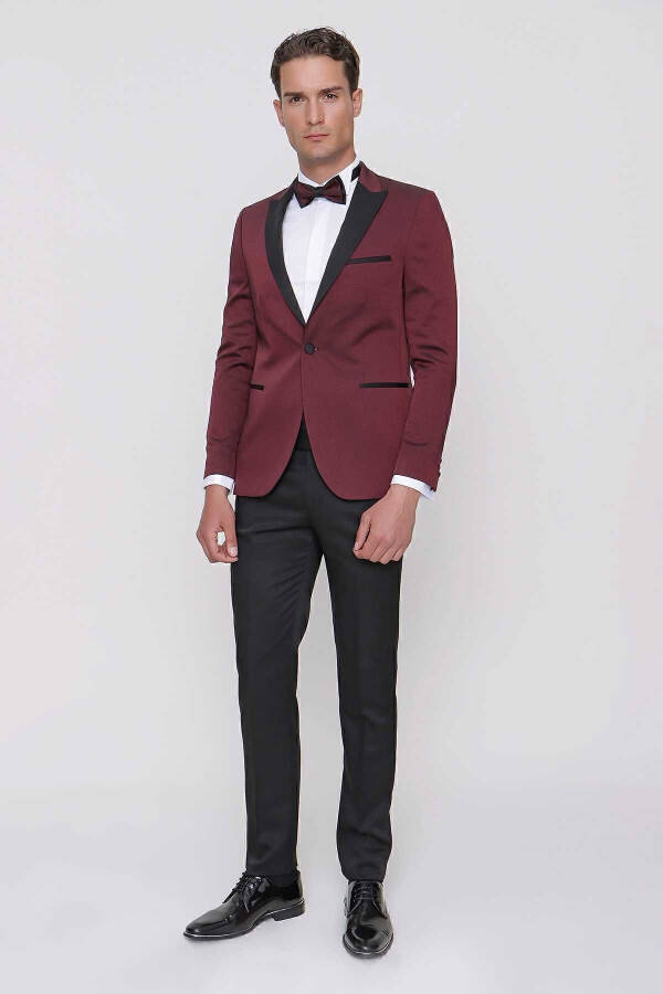 Men's Dark Burgundy Tayga Bow Tie Belt Ceremony Groom Suit - 1