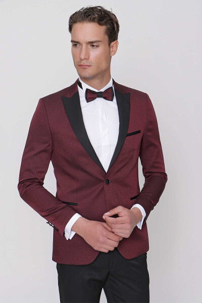 Men's Dark Burgundy Tayga Bow Tie Belt Ceremony Groom Suit - 4