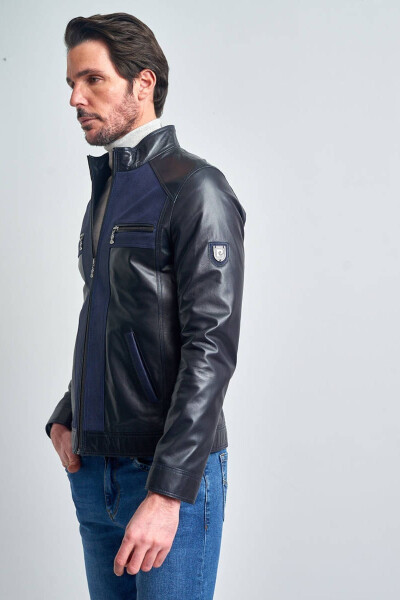 Men's Dark Navy Leather Jacket - 3