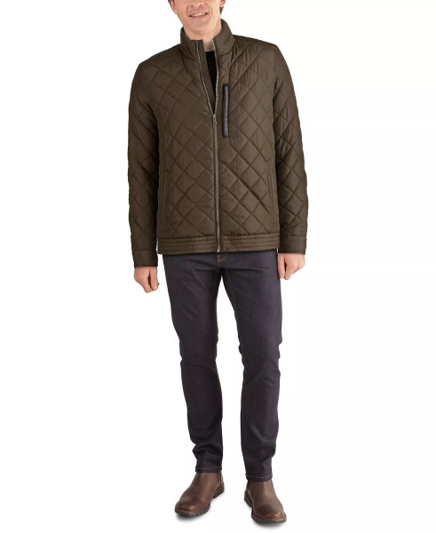 Men's Diamond Quilt Jacket with Faux Sherpa Lining Olive - 1