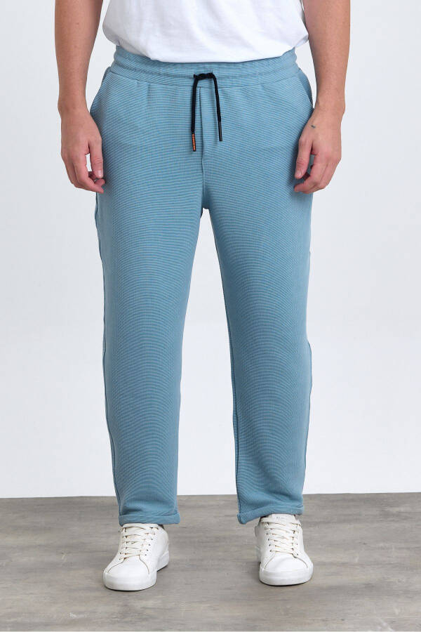 Men's Double Cuff Cotton Jogger Pants with Elastic and Drawstring Waist BLUE - 1