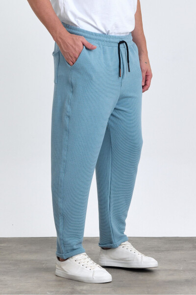 Men's Double Cuff Cotton Jogger Pants with Elastic and Drawstring Waist BLUE - 3