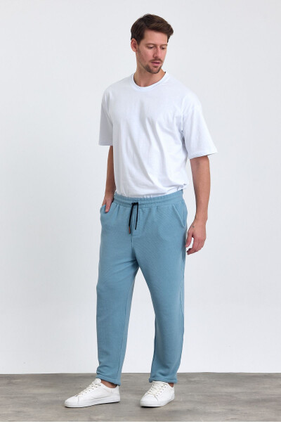 Men's Double Cuff Cotton Jogger Pants with Elastic and Drawstring Waist BLUE - 5